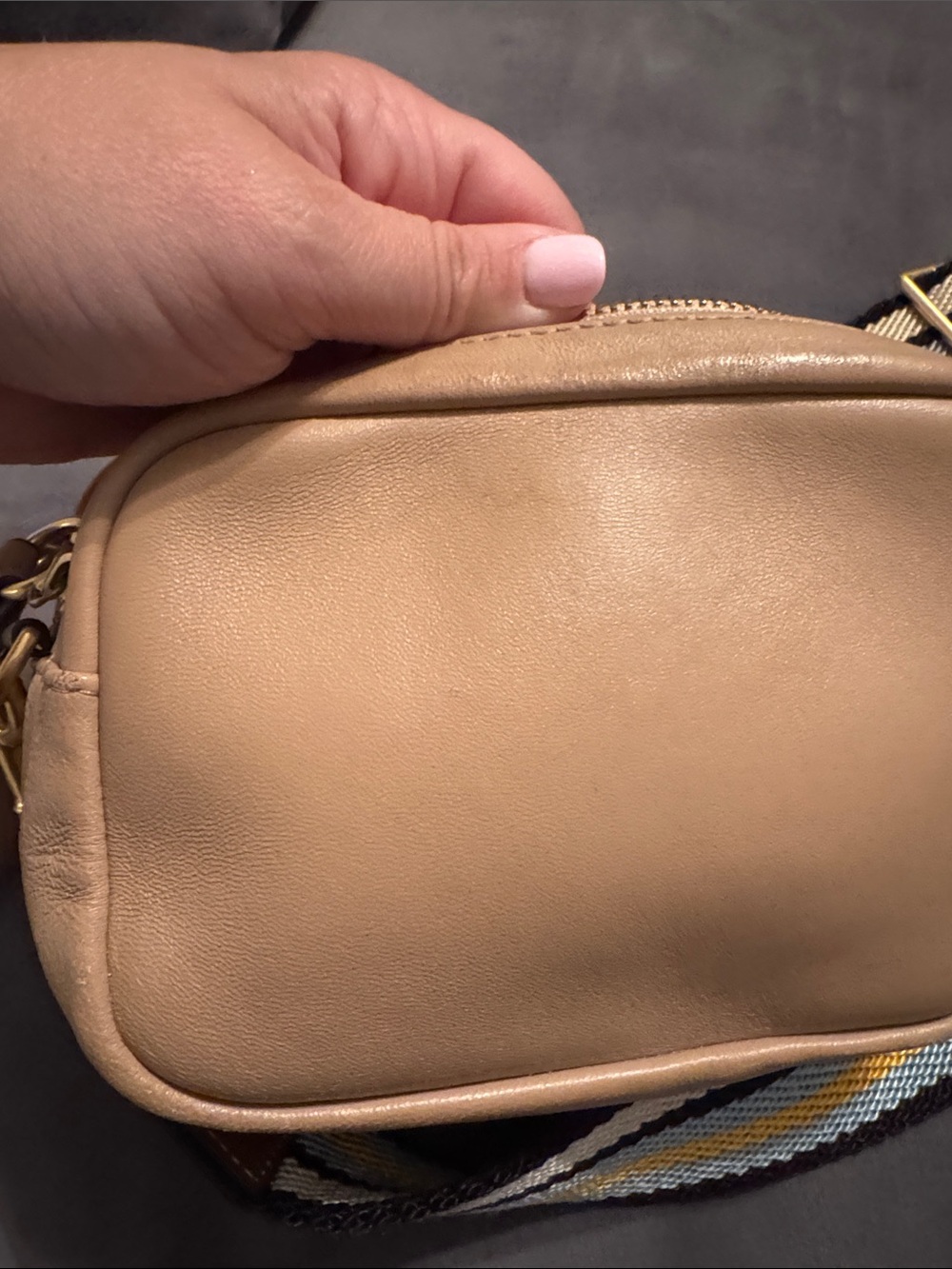 Tory Burch Beige Leather Belt Bag with Striped Strap - Picture 6 of 9